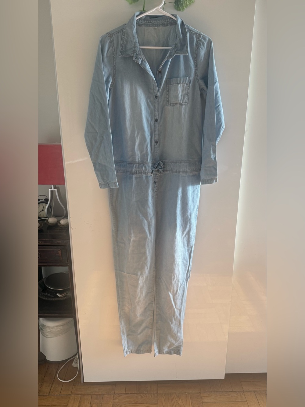 Light Blue Denim Jumpsuit for Women - Casual Long Sleeve